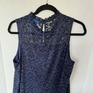 Navy Lace Blouse APT 9 Top Sleeveless Nylon Spandex Size Large